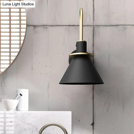 Macaron Wall Lamp - Black/White/Green 1-Light Metal Mounted Light For Bedroom With Arched Arm
