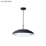 Macaron Wide Bowl Pendant Light - Black/Blue Iron Suspension Lamp With Inner Round Shade For Dining