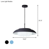 Macaron Wide Bowl Pendant Light - Black/Blue Iron Suspension Lamp With Inner Round Shade For Dining