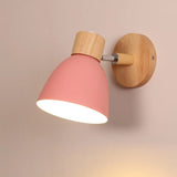 Macaron Wood Wall Mounted Lamp With Dome Aluminum Shade - Corridor Light Fixture Pink