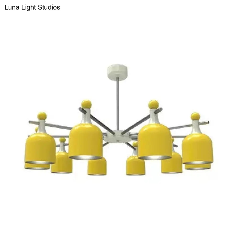 Macaron Yellow Cup Shade Chandelier: Unique Hanging Light For Living Room Or Kindergarten
