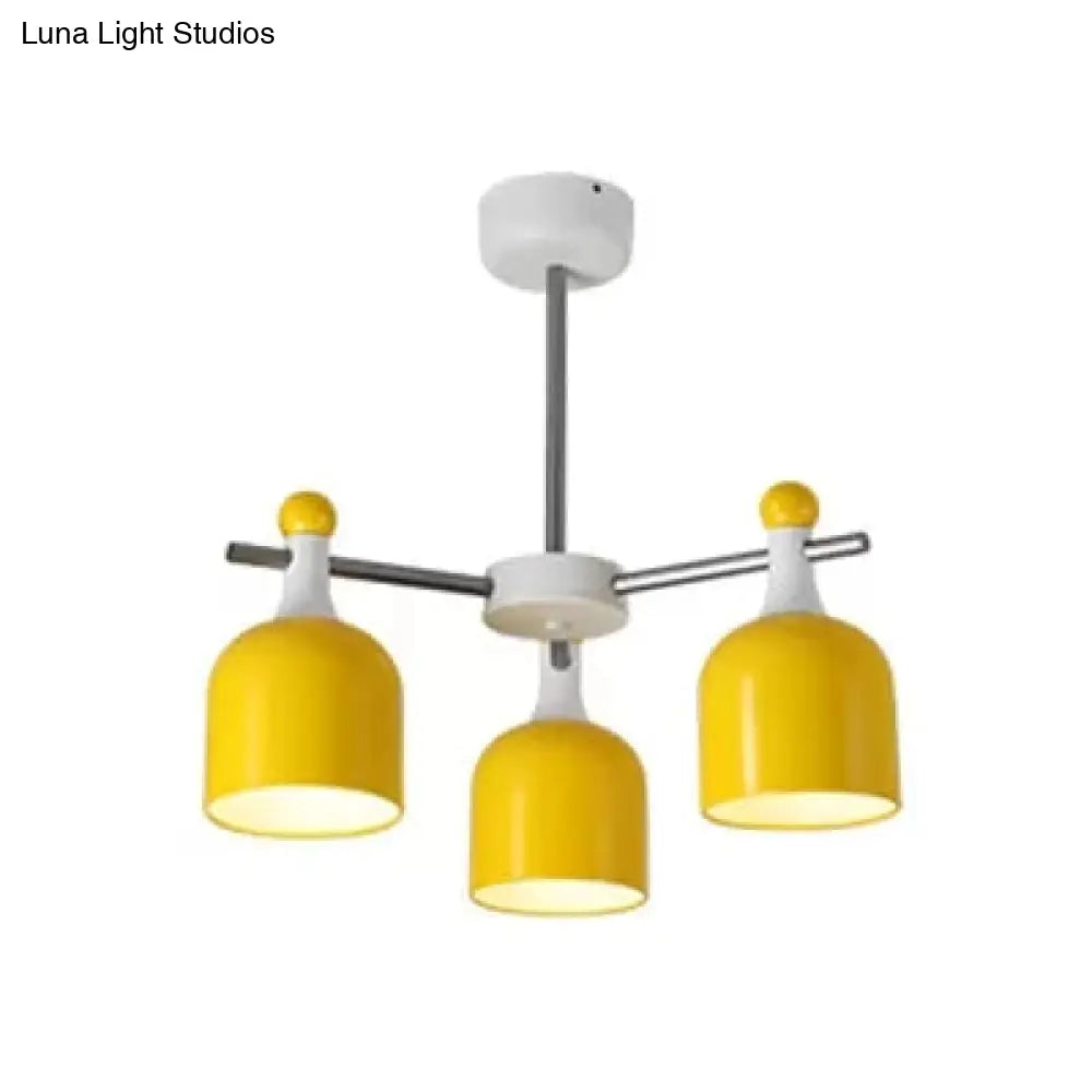 Macaron Yellow Cup Shade Chandelier: Unique Hanging Light For Living Room Or Kindergarten