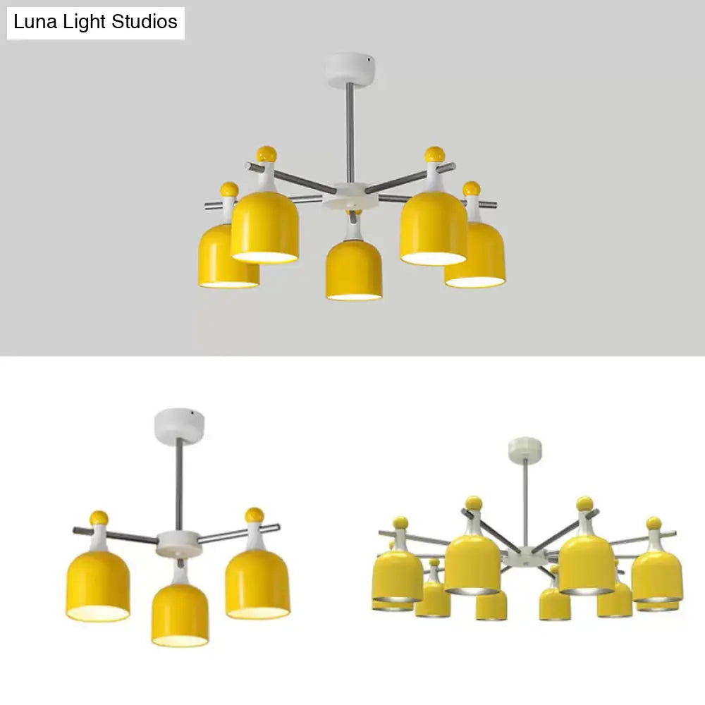 Macaron Yellow Cup Shade Chandelier: Unique Hanging Light For Living Room Or Kindergarten