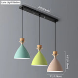 Macaroon 3-Light Cluster Pendant: Vibrant Green Pink And Yellow Cone Metal Shade Hanging Light With
