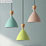 Macaroon 3-Light Cluster Pendant: Vibrant Green Pink And Yellow Cone Metal Shade Hanging Light With
