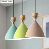 Macaroon 3-Light Cluster Pendant: Vibrant Green Pink And Yellow Cone Metal Shade Hanging Light With