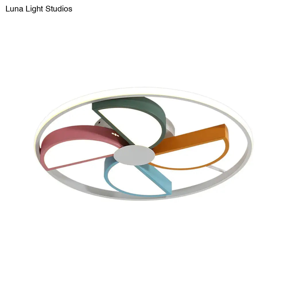 Macaroon Led White Flush Mount Ceiling Light For Bedroom Acrylic Windmill Design 16.5’/20.5’ Width