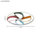 Macaroon Led White Flush Mount Ceiling Light For Bedroom Acrylic Windmill Design 16.5’/20.5’ Width