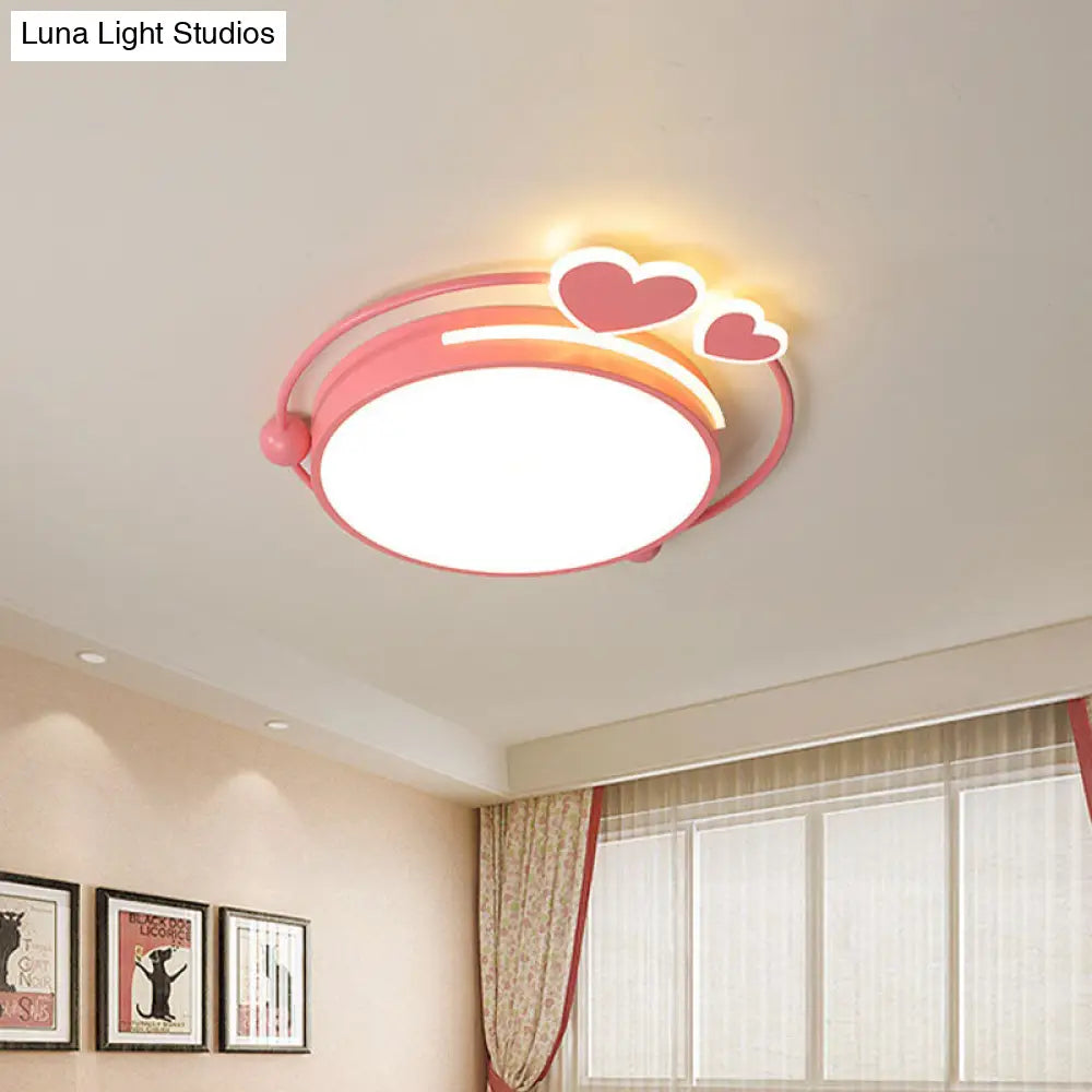 Macaroon Pink Heart Led Flush Mount Lamp - 16’/19.5’ Width
