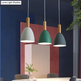 Macaroon Wood Dome Pendant Light Fixture - 3-Light Hanging Lamp For Living Room