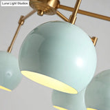 Macron Metal Dome Pendant Light Blue Chandelier For Bedroom - 3/6/8 Lights
