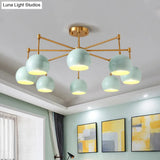 Macron Metal Dome Pendant Light Blue Chandelier For Bedroom - 3/6/8 Lights