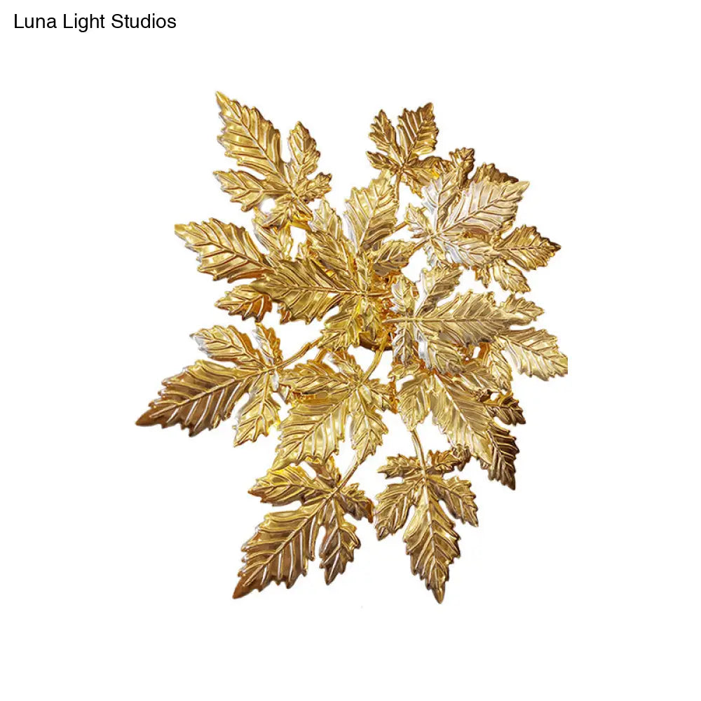 Maple Leaf Wall Mount Metal 6-Light Gold Led Sconce - Contemporary Design