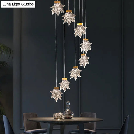 Maple Leaves Pendant Led Suspension Lamp - Simplicity Acrylic Gold Design For Stairs