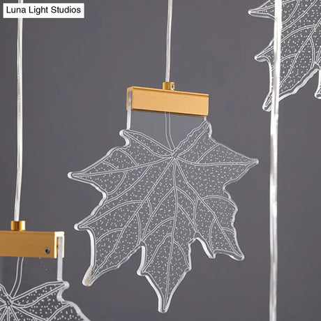 Maple Leaves Pendant Led Suspension Lamp - Simplicity Acrylic Gold Design For Stairs