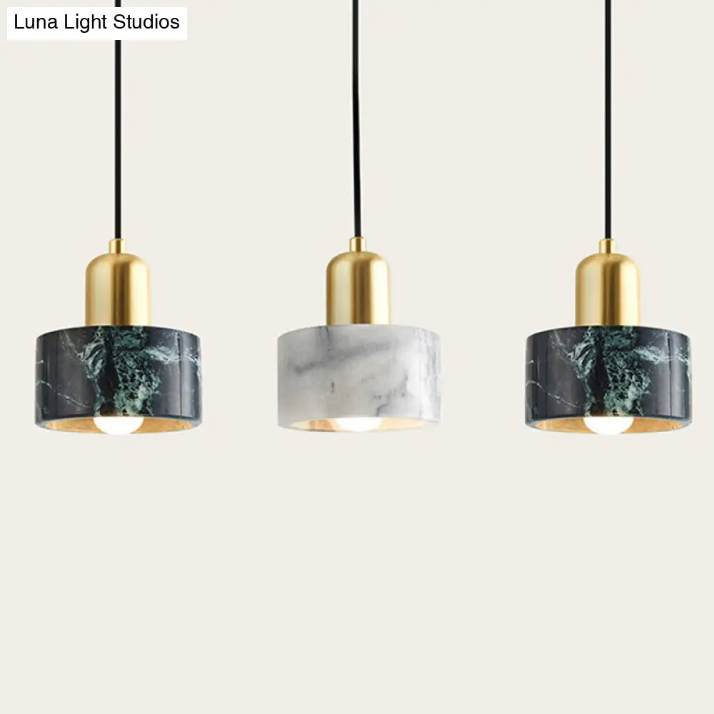 Marble Hanging Light With Gold Lamp Socket - Modern Mini Pendant For Bedroom