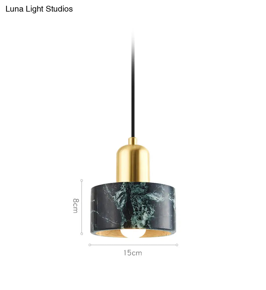 Marble Hanging Light With Gold Lamp Socket - Modern Mini Pendant For Bedroom