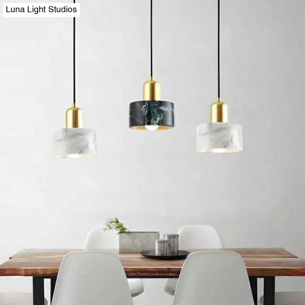 Marble Hanging Light With Gold Lamp Socket - Modern Mini Pendant For Bedroom