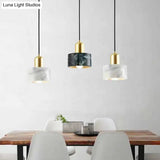 Marble Hanging Light With Gold Lamp Socket - Modern Mini Pendant For Bedroom