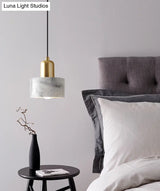 Marble Hanging Light With Gold Lamp Socket - Modern Mini Pendant For Bedroom