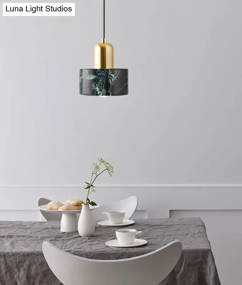 Marble Hanging Light With Gold Lamp Socket - Modern Mini Pendant For Bedroom
