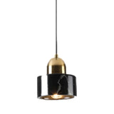 Marble Hanging Light With Gold Lamp Socket - Modern Mini Pendant For Bedroom Black