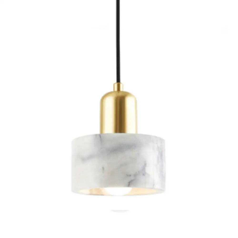 Marble Hanging Light With Gold Lamp Socket - Modern Mini Pendant For Bedroom White