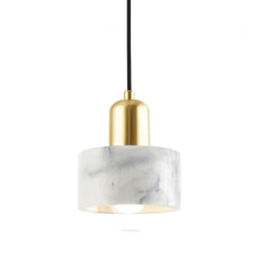 Marble Hanging Light With Gold Lamp Socket - Modern Mini Pendant For Bedroom White