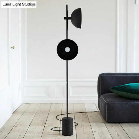 Marble Led Floor Light With Funnel Shade For Modern Living Rooms