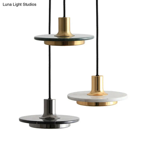 Marble Led Pendant Light For Restaurants With Modern Pot-Lid Design And 1 Bulb