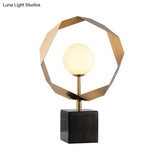 Marble Night Table Lamp: Elegant 1-Bulb Gold Lighting With Milky Glass Shade For Bedroom