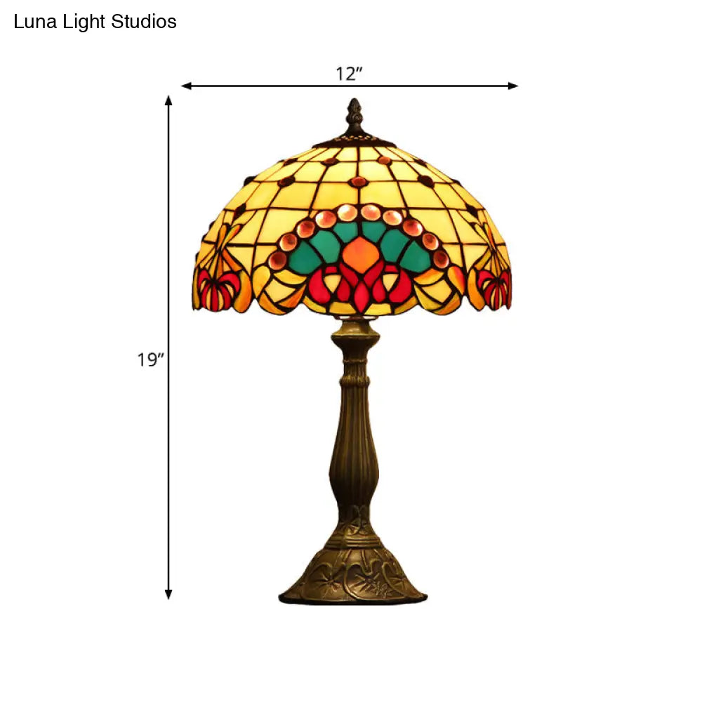Marfark - Bronze Table Lamp: Baroque Rooster Tiffany Glass Night Stand Light