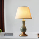 Maria - White Fabric Reading Lamp Tapered Single Light Antiqued Night With Green Gourd Decor