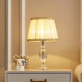 Marie-Christine - Traditional Pleated Shade Crystal Lamp 1 Head Fabric Table Light In Yellow