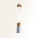 Marta - Metal Tubular Ceiling Pendant Minimalist 1-Light Suspension Lighting Fixture With Wood Top