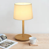 Marta - Nordic Tapered Shade Table Lamp Style Fabric 1-Light Beige/Dark Brown Nightstand Light With