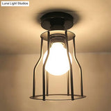 Matte Black Ceiling Wire Guard Mini Pendant Light - Farmhouse Style 1-Light Semi Flush Iron