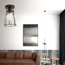 Matte Black Ceiling Wire Guard Mini Pendant Light - Farmhouse Style 1-Light Semi Flush Iron