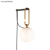 Matte White Glass Sconce Light - Global Simplicity Black & Gold Wall Mount Lamp