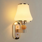 Matte White Glass Wall Sconce With Flared Mount And Gold Finish / Stripe