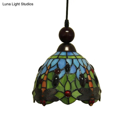 Mediteranean Dragonfly Cut Glass Pendant Lamp In Black/Red/Yellow - Perfect For Corridors