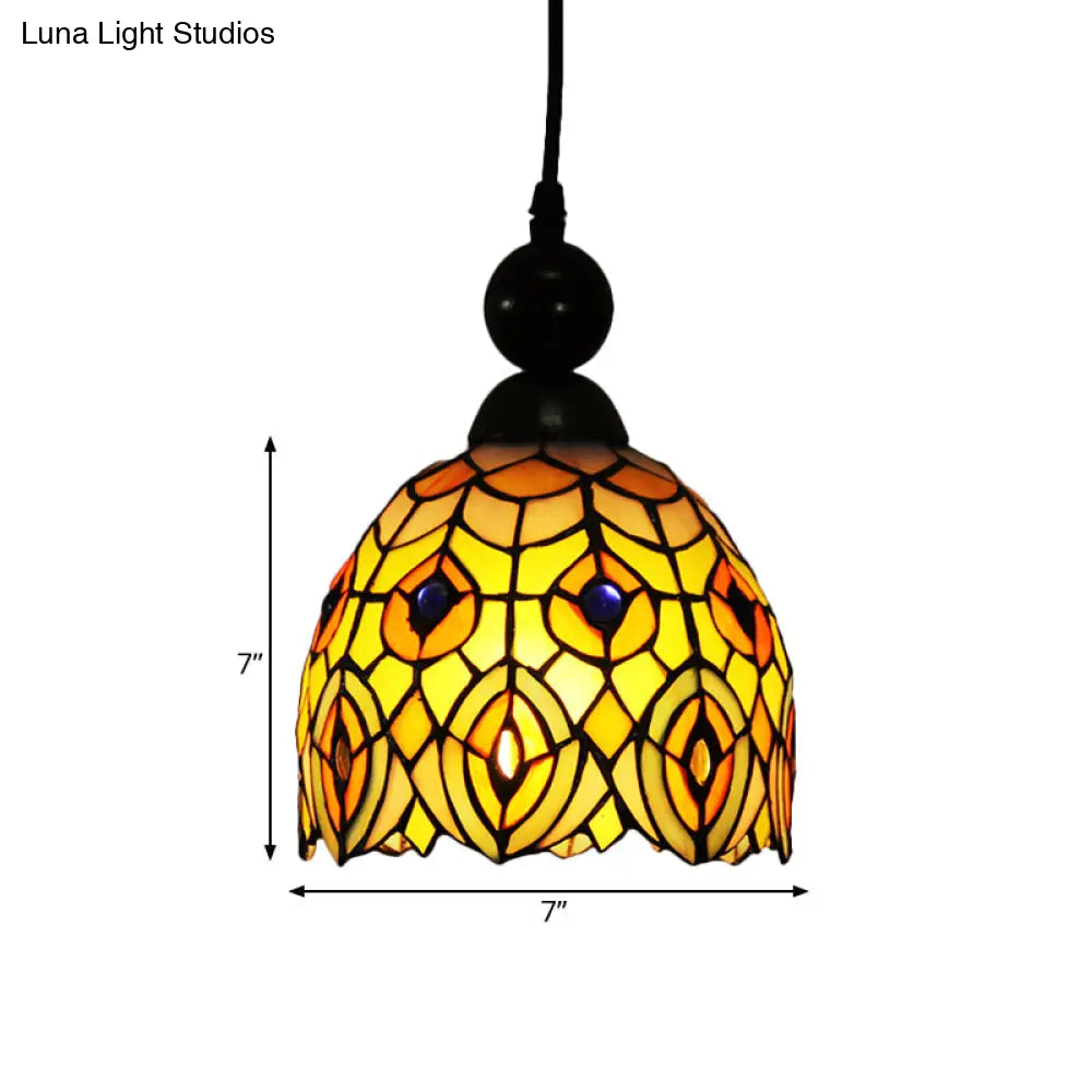 Mediteranean Dragonfly Cut Glass Pendant Lamp In Black/Red/Yellow - Perfect For Corridors
