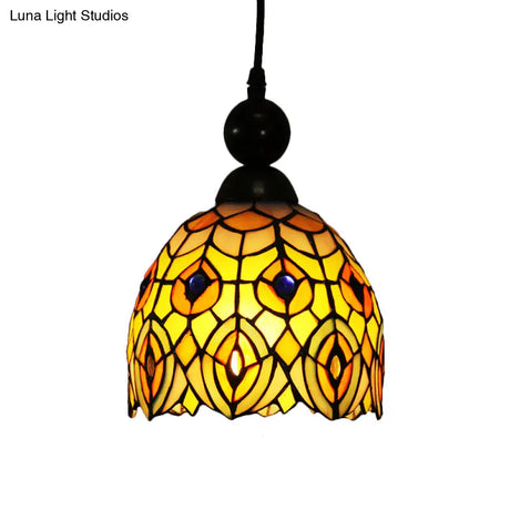 Mediteranean Dragonfly Cut Glass Pendant Lamp In Black/Red/Yellow - Perfect For Corridors