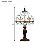 Mediterranean 1-Light Stained Glass Table Lamp With Wave-Pattern Dark Brown Nightstand Light
