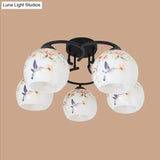 Mediterranean 5-Light Semi Flush Cut Glass Ceiling Lamp With Floral And Animal Motifs