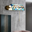 Mediterranean Banker Lamp: Stained Glass Wall Sconce W/ Pull Chain - Blue