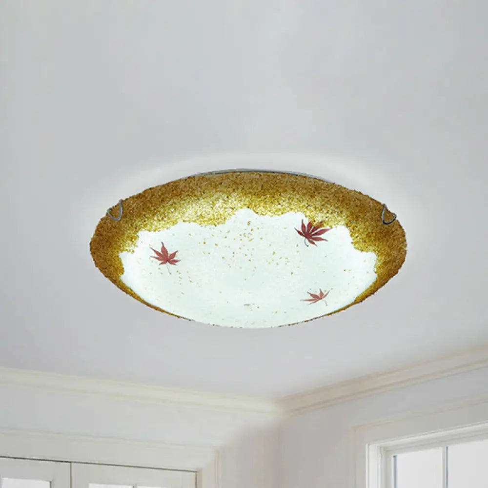 Mediterranean Beach Flush Ceiling Light - Yellow/Blue Stained Glass Lamp Yellow