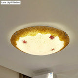 Mediterranean Beach Flush Ceiling Light - Yellow/Blue Stained Glass Lamp