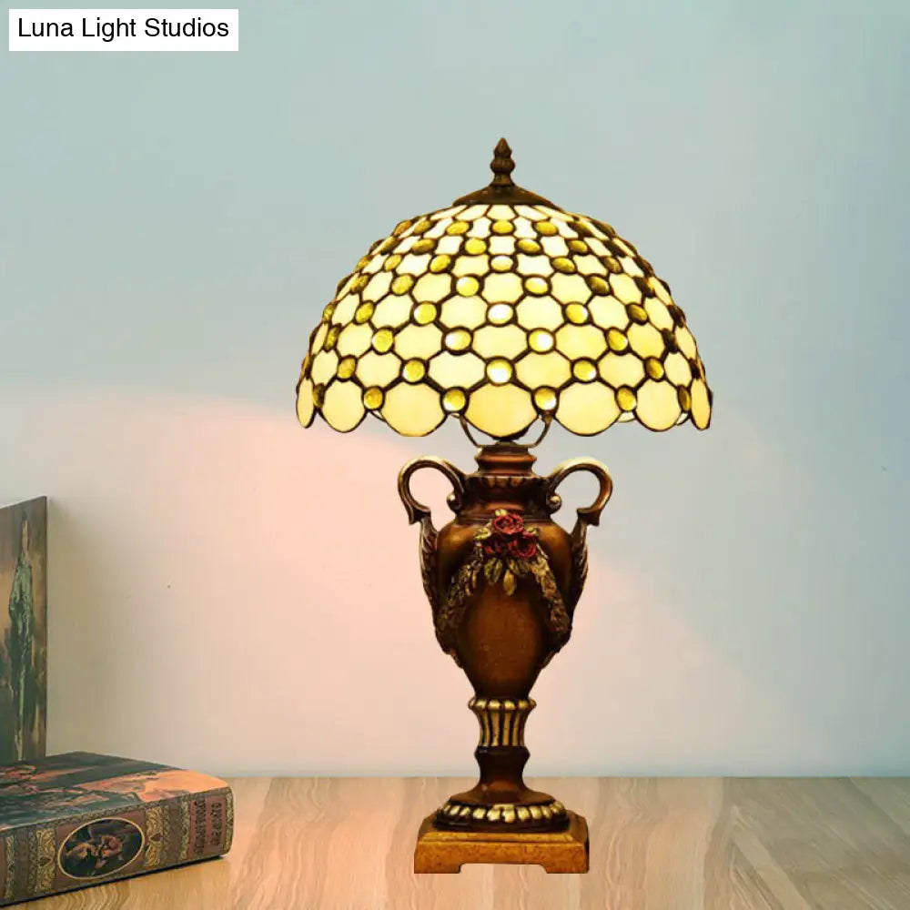 Mediterranean Beige Glass Bronze Desk Light With Vase Base - Ideal For Bedroom