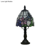 Mediterranean Beige/Pink Glass Bowl Night Lamp - Hand-Cut With Floral/Peacock Tail Patterns Table